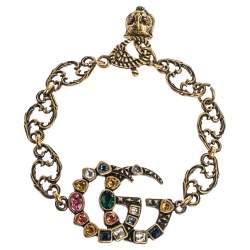 مملوكة مسبقًا Gucci Double G Multicolor Crystal Gold Tone Bracelet