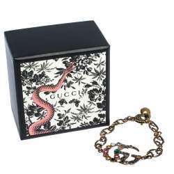 مملوكة مسبقًا Gucci Double G Multicolor Crystal Gold Tone Bracelet