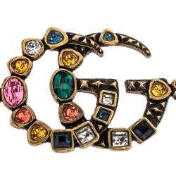 مملوكة مسبقًا Gucci Double G Multicolor Crystal Gold Tone Bracelet