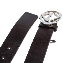 مملوكة مسبقًا Gucci Dark Brown Leather Double Square G Buckle Belt 90CM