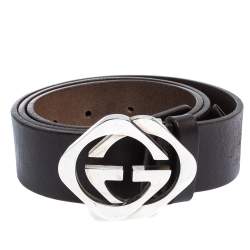 مملوكة مسبقًا Gucci Dark Brown Leather Double Square G Buckle Belt 90CM