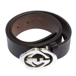مملوكة مسبقًا Gucci Dark Brown Leather Double Square G Buckle Belt 90CM