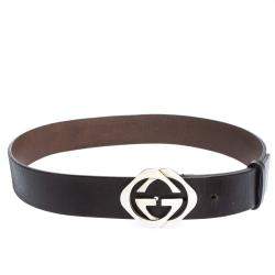 مملوكة مسبقًا Gucci Dark Brown Leather Double Square G Buckle Belt 90CM