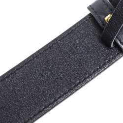 Pre Owned Gucci Navy Blue Leather GG Logo Buckle Belt 80CM