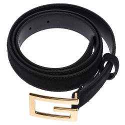 مملوكة مسبقًا Gucci Black Suede and Leather G Buckle Belt 90CM