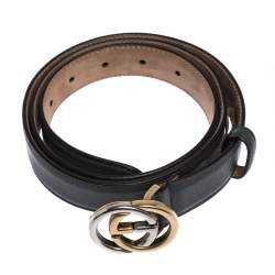 مملوكة مسبقًا حزام غوتشي جلد رصاصي داكن حرف جي متداخل 95 سم