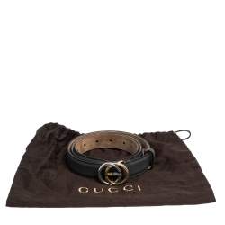 مملوكة مسبقًا حزام غوتشي جلد رصاصي داكن حرف جي متداخل 95 سم