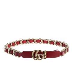 Pre Owned Gucci Red Leather Torchon Chain GG Buckle Belt 90CM