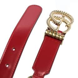 Pre Owned Gucci Red Leather Torchon Chain GG Buckle Belt 90CM