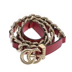 Pre Owned Gucci Red Leather Torchon Chain GG Buckle Belt 90CM