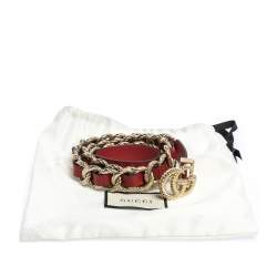 Pre Owned Gucci Red Leather Torchon Chain GG Buckle Belt 90CM