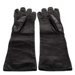 Pre Owned قفازات غوتشي جلد وجلد ثعبان سوداء مقاس 8