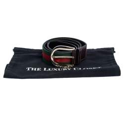 مملوكة مسبقًا حزام غوتشي بإبزيم فينتدج ويب قماش وجلد بني 100سم