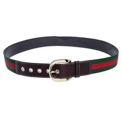 مملوكة مسبقًا حزام غوتشي بإبزيم فينتدج ويب قماش وجلد بني 100سم