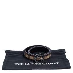 Pre Owned Gucci Beige/Brown GG Canvas and Leather Interlocking G Buckle Belt 90CM