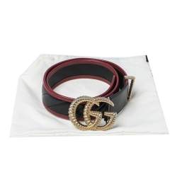 Pre Owned Gucci Black/Red Leather Torchon Double G Buckle Belt 85CM