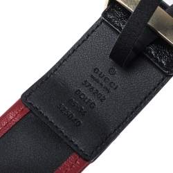 Pre Owned Gucci Black/Red Leather Torchon Double G Buckle Belt 85CM