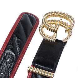 Pre Owned Gucci Black/Red Leather Torchon Double G Buckle Belt 85CM