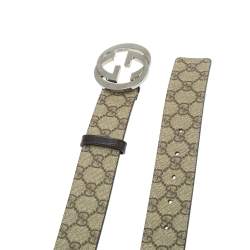 Pre Owned Gucci Beige GG Supreme Canvas Interlocking G Buckle Belt 90CM