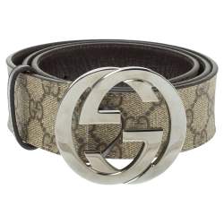 Pre Owned Gucci Beige GG Supreme Canvas Interlocking G Buckle Belt 90CM