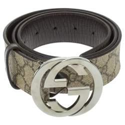 Pre Owned Gucci Beige GG Supreme Canvas Interlocking G Buckle Belt 90CM