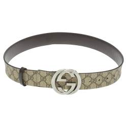 Pre Owned Gucci Beige GG Supreme Canvas Interlocking G Buckle Belt 90CM
