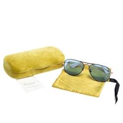 Pre Owned Gucci Black & Gold / Blue GG0515S Aviator Sunglasses