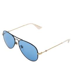Pre Owned Gucci Black & Gold / Blue GG0515S Aviator Sunglasses