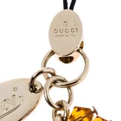 Pre Owned Gucci Logo Enamel Crystal Gold Tone Cell Phone Charm