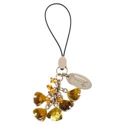 Pre Owned Gucci Logo Enamel Crystal Gold Tone Cell Phone Charm