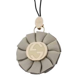 Pre Owned Gucci GG Enamel Leather Gold Tone Floral Cell Phone Charm 