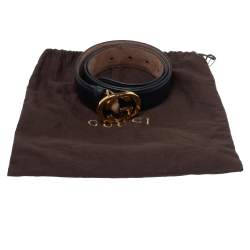 مملوكة مسبقًا Gucci Black Leather Interlocking G Buckle Belt 85CM