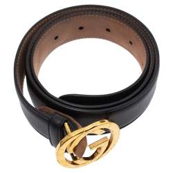 مملوكة مسبقًا Gucci Black Leather Interlocking G Buckle Belt 85CM