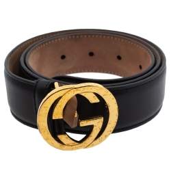 مملوكة مسبقًا Gucci Black Leather Interlocking G Buckle Belt 85CM