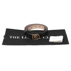 Pre Owned Gucci Black Leather Double G Buckle Narrow Belt Size 85 CM