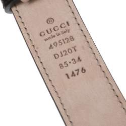 Pre Owned Gucci Black Leather Double G Buckle Narrow Belt Size 85 CM