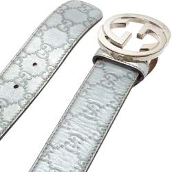Pre Owned Gucci Silver Guccissima Leather Interlocking G Buckle Belt 90CM