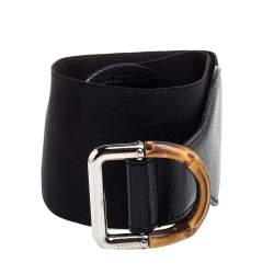 م ملوكة مسبقًا حزاك غوتشي جلد أسود وقماش إلاستيك إبزيم بامبو 75 سم