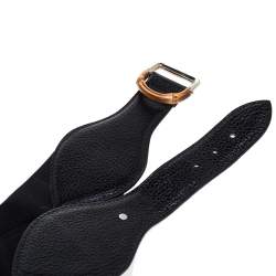 مملوكة مسبقًا حزاك غوتشي جلد أسود وقماش إلاستيك إبزيم بامبو 75 سم