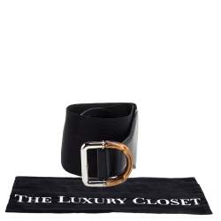 مملوكة مسبقًا حزاك غوتشي جلد أسود وقماش إلاستيك إبزيم بامبو 75 سم