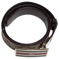 مملوكة مسبقًا Gucci Beige GG Supreme Canvas Web Square Buckle Belt 85CM