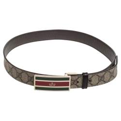 مملوكة مسبقًا Gucci Beige GG Supreme Canvas Web Square Buckle Belt 85CM