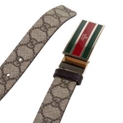 مملوكة مسبقًا Gucci Beige GG Supreme Canvas Web Square Buckle Belt 85CM
