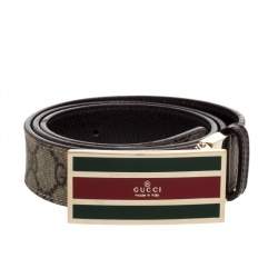 مملوكة مسبقًا Gucci Beige GG Supreme Canvas Web Square Buckle Belt 85CM