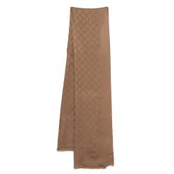 Pre Owned Gucci Brown GG Jacquard Cashmere Scarf
