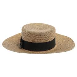 مملوكة مسبقًا Gucci Beige Lame Fabric And Straw Papier Hat L