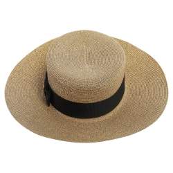 مملوكة مسبقًا Gucci Beige Lame Fabric And Straw Papier Hat L