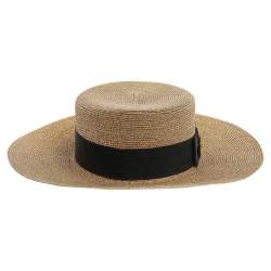 مملوكة مسبقًا Gucci Beige Lame Fabric And Straw Papier Hat L