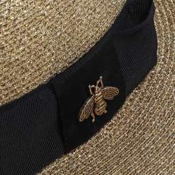 مملوكة مسبقًا Gucci Beige Lame Fabric And Straw Papier Hat L