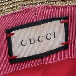 مملوكة مسبقًا Gucci Beige Lame Fabric And Straw Papier Hat L